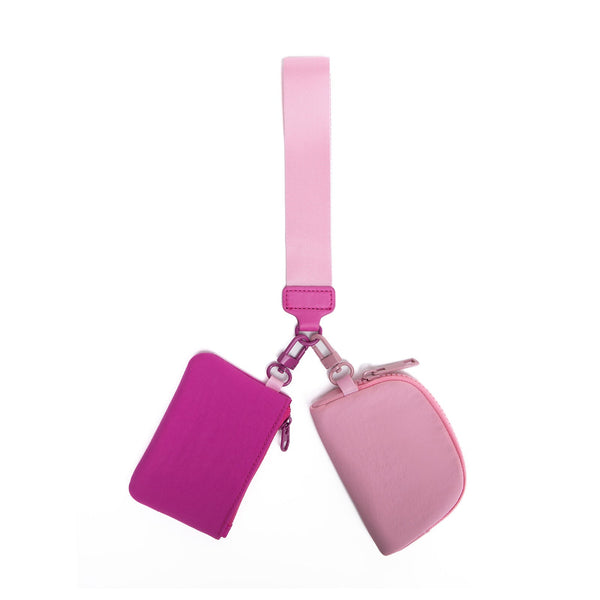 Pink Stylish Mini Wristlet Wallet Nylon, Multi Compartment Design Wallets