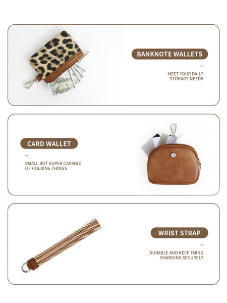 Leopard Brown Stylish Mini Wristlet Wallet Nylon Multi Compartment Design Wallets
