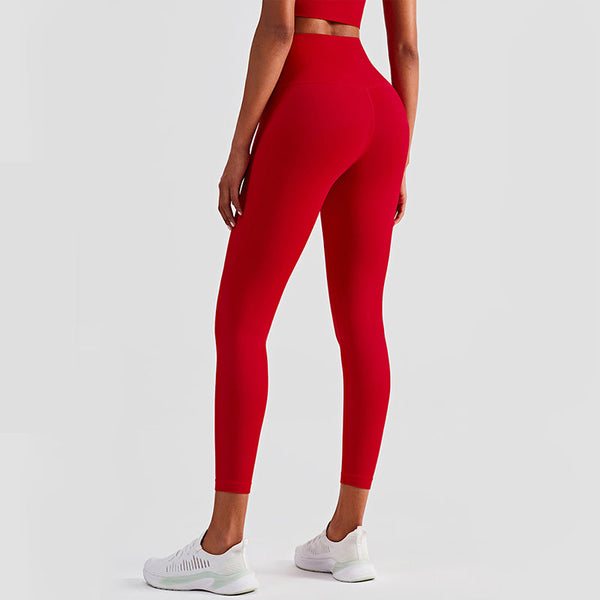 Size L Red High Waisted Seamless Yoga Pants For Women Tummy Control Butt Lifting & Back Waistband Pocket Activewear Pants