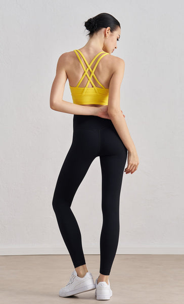 Yellow Cross Back Yoga Sports Bra For Women High Support & Shockproof Fitness Sports Bras