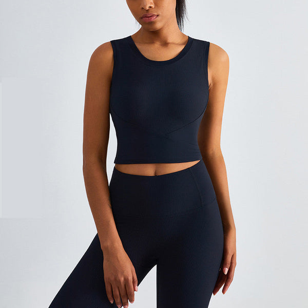 Fixed Cup Sports Bra With Cross Back Design Seamless Yoga For Women Black Sports Bras