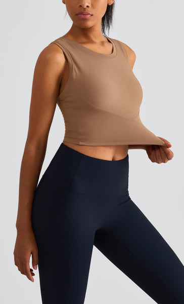 Fixed Cup Sports Bra With Cross Back Design Seamless Yoga For Women Brown Sports Bras