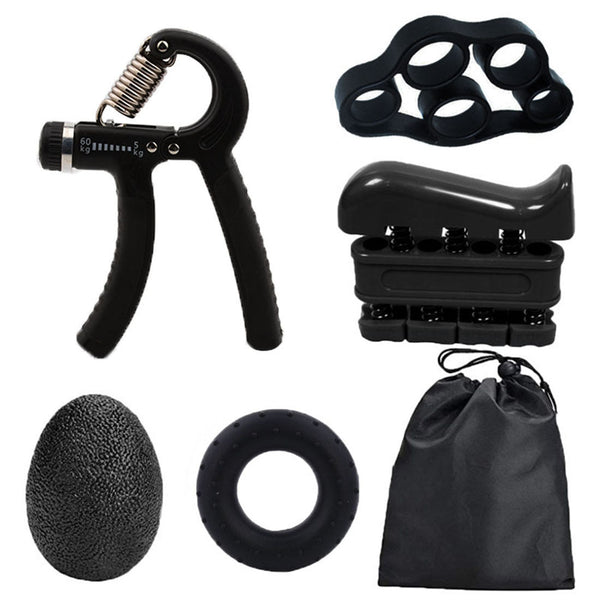 Elosung 1 Sets Of Black 5 Piece Hand Grip Strength Training Adjustable Exerciser Silicone Rings & Ball Placeholder