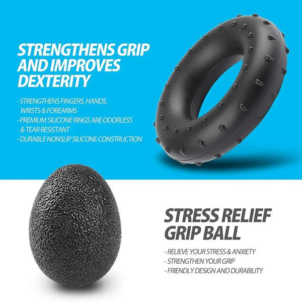 Elosung 1 Sets Of Black 5 Piece Hand Grip Strength Training Adjustable Exerciser Silicone Rings & Ball Placeholder