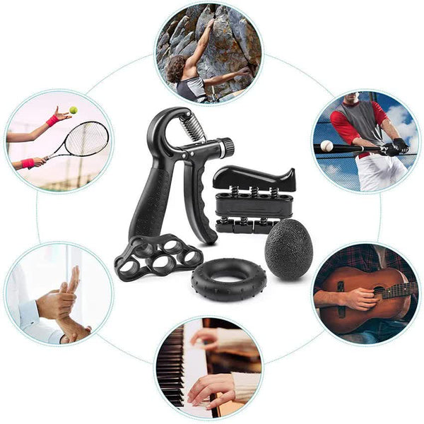 Elosung 1 Sets Of Black 5 Piece Hand Grip Strength Training Adjustable Exerciser Silicone Rings & Ball Placeholder