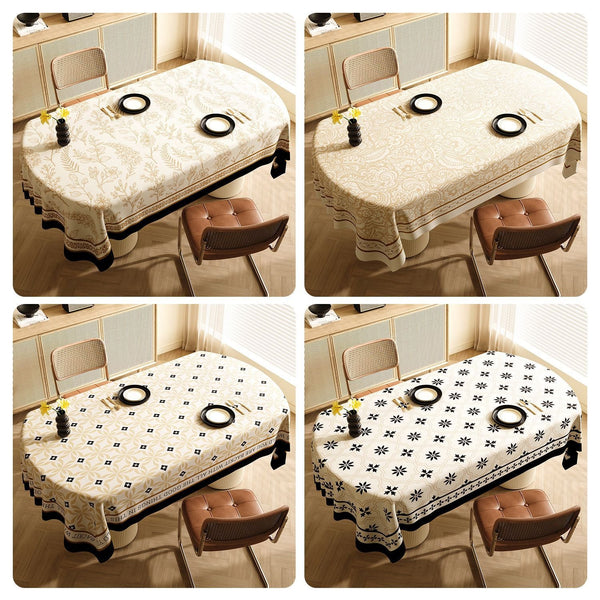Style A Black And Off White Premium Pvc Tablecloth Oil & Water Resistant Cover For Dining Tables (120 X 180 Cm) Table Cloths