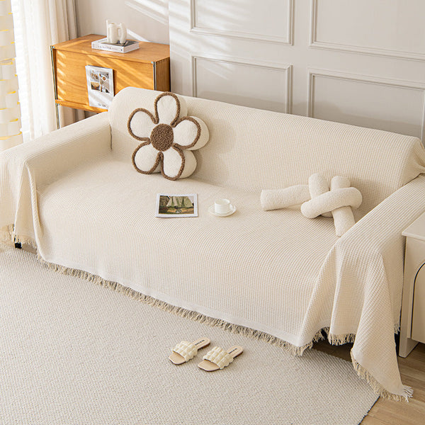 Elosung 180X180cm Off White Premium Polyester Sofa Throw & Protector For All Seasons Throws & Afghans