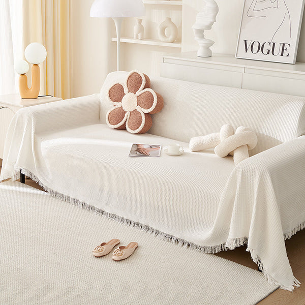 Elosung 180X180cm White Woven Polyester Sofa Throw Multi Seasonal Furniture Cover Throws & Afghans
