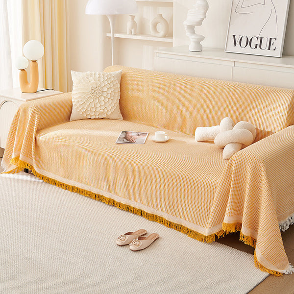 Elosung 180X180cm Yellow Woven Polyester Sofa Throw Multi Seasonal Furniture Cover Throws & Afghans