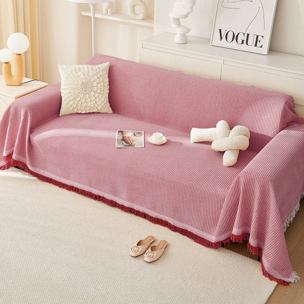 Elosung 180*340Cm Pink Premium Polyester Sofa Throw Blanket Multi Seasonal Use Protector Throws & Afghans