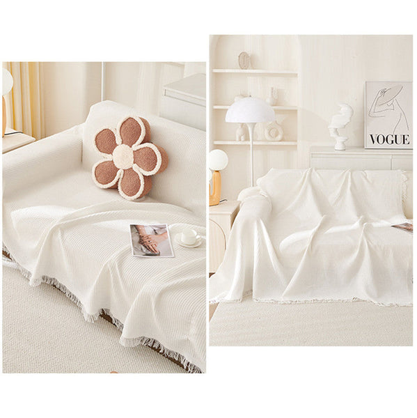 Elosung 180*420Cm Off White Premium Polyester Sofa Throw Blanket Multi Seasonal Use Protector Throws & Afghans