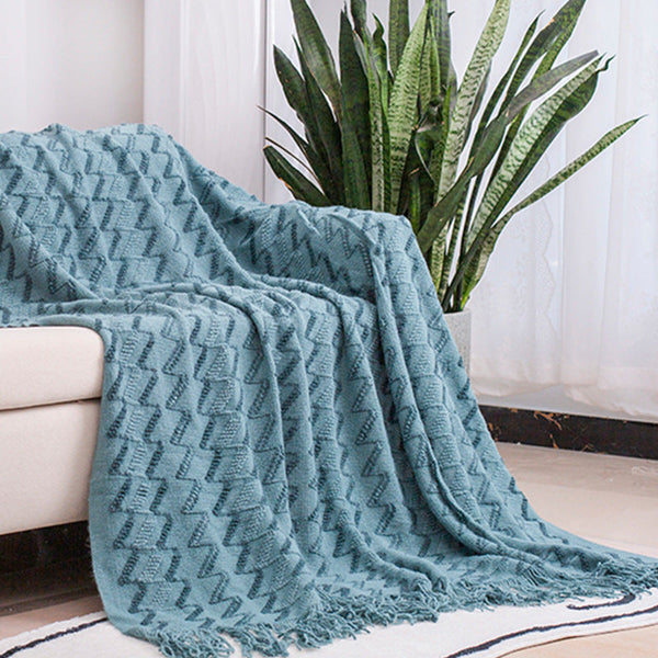 Elosung 130*230Cm Blue Modern Knitted Throw Blanket With Tassels Soft & Lightweight For Sofa Bed And Office Throws & Afghans