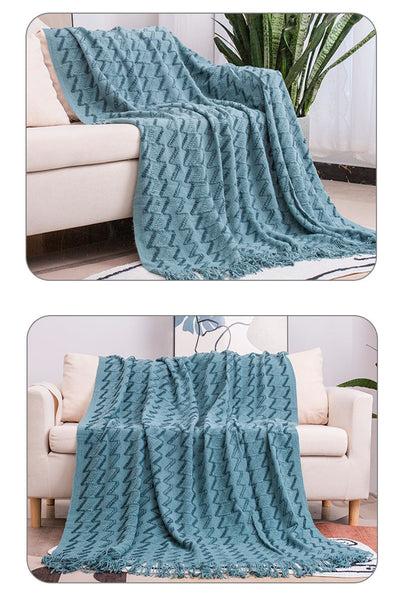 Elosung 130*230Cm Blue Modern Knitted Throw Blanket With Tassels Soft & Lightweight For Sofa Bed And Office Throws & Afghans