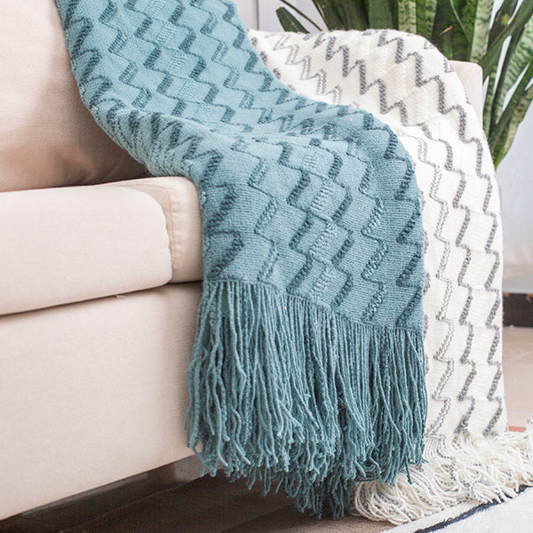 Elosung 130*230Cm Blue Modern Knitted Throw Blanket With Tassels Soft & Lightweight For Sofa Bed And Office Throws & Afghans