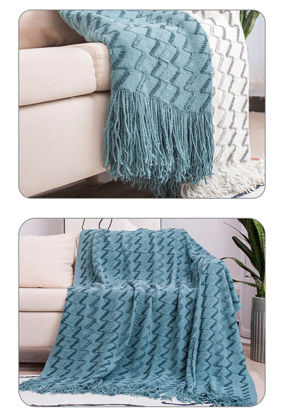 Elosung 130*230Cm Blue Modern Knitted Throw Blanket With Tassels Soft & Lightweight For Sofa Bed And Office Throws & Afghans