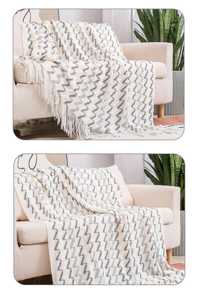 Elosung 130*230Cm White And Grey Modern Knitted Throw Blanket With Tassels Soft & Lightweight For Sofa Bed Office Throws & Afghans