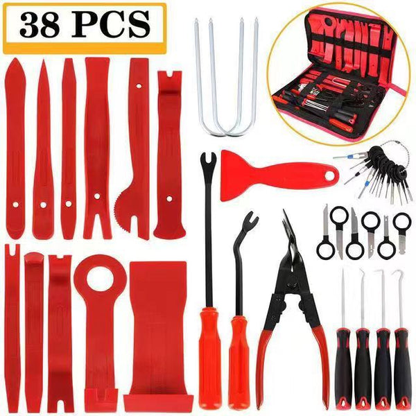 Red 38Pcs Car Interior Trim Removal Tool Kit Durable Pp Material For Car Audio Dashboard Door Panel And Modification Other Car Cleaning