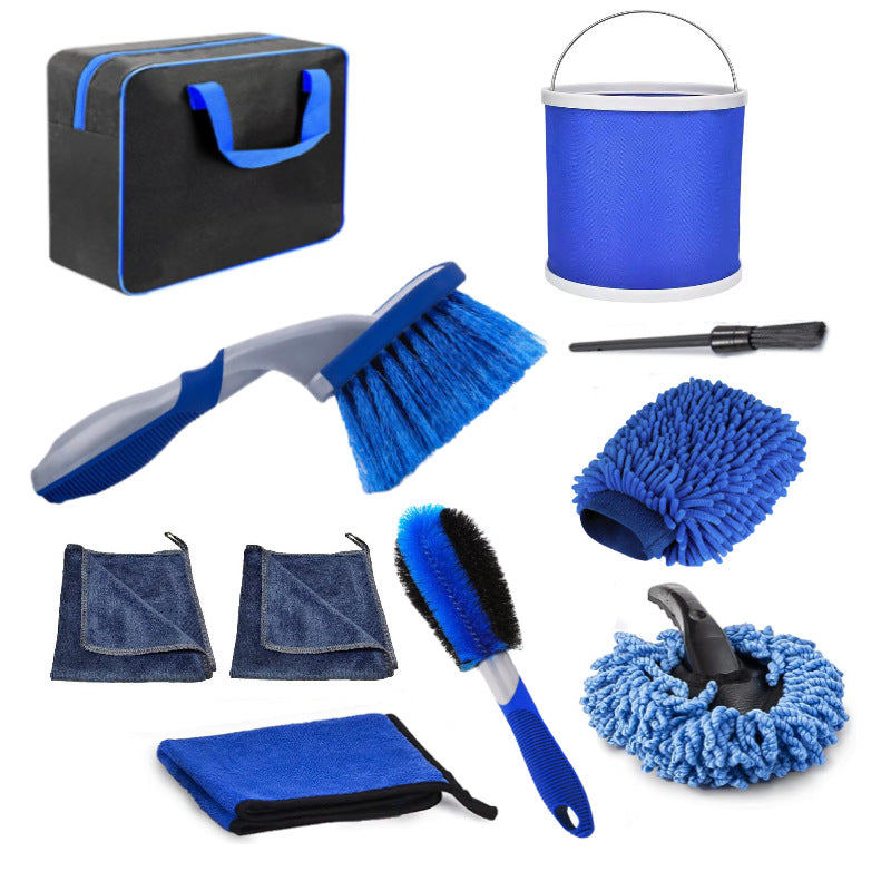 Blue 10 Piece Car Cleaning Kit Complete Care Set With Towels Brushes Gloves And Storage Bag Cleaning Waxing & Valeting
