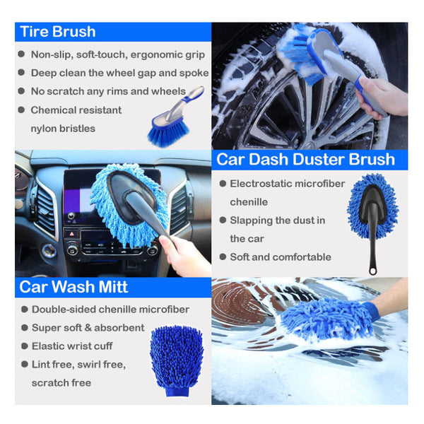 Blue 10 Piece Car Cleaning Kit Complete Care Set With Towels Brushes Gloves And Storage Bag Cleaning Waxing & Valeting