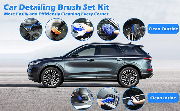 Blue 10 Piece Car Cleaning Kit Complete Care Set With Towels Brushes Gloves And Storage Bag Cleaning Waxing & Valeting