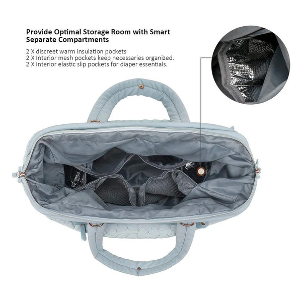 Blue Quilted Pattern Large Capacity Mummy Bag Stylish Baby Diaper For Moms Stroller With Multiple Compartments Nappy Bags