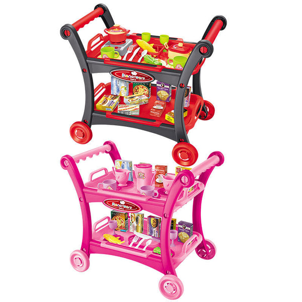 Pink Childrens Pretend Play Kitchen Cart Set With Toys Roleplay Cooking Accessories Pretend Kitchens