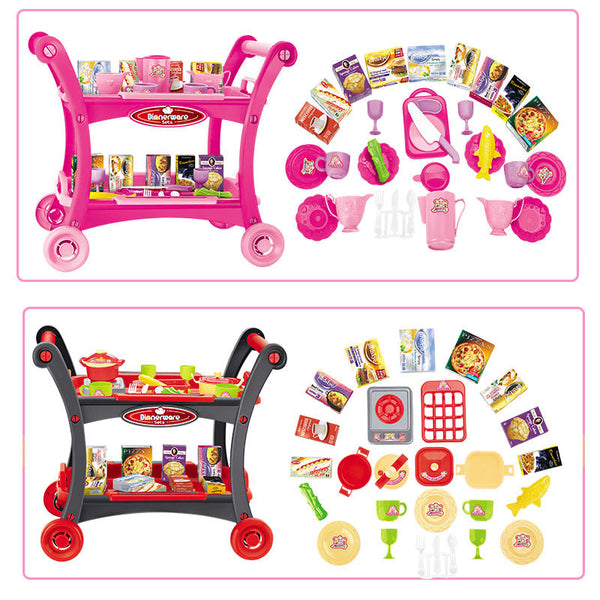 Pink Childrens Pretend Play Kitchen Cart Set With Toys Roleplay Cooking Accessories Pretend Kitchens