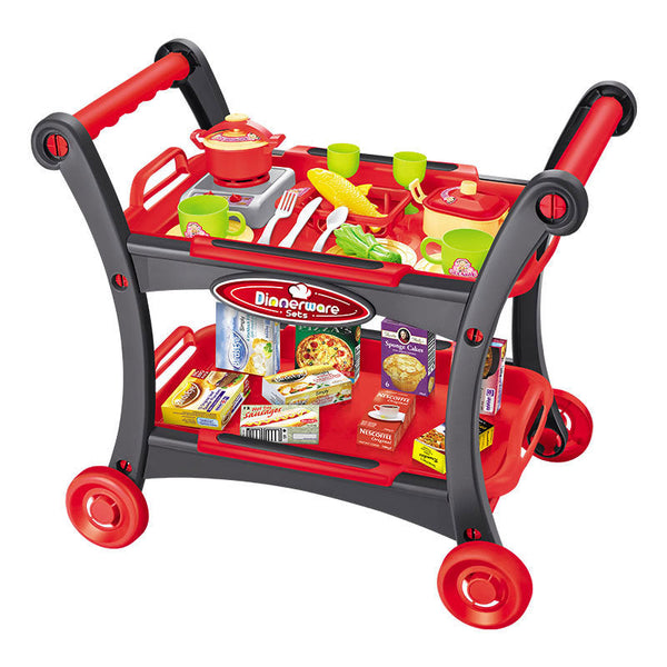 Red Childrens Pretend Play Kitchen Cart Set With Toys Roleplay Cooking Accessories Pretend Kitchens