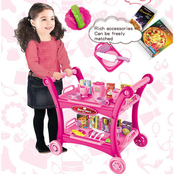 Red Childrens Pretend Play Kitchen Cart Set With Toys Roleplay Cooking Accessories Pretend Kitchens