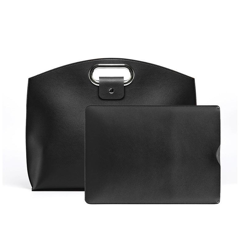 Elegant Black Pu Leather Laptop Handbag Sleeve Protective Case With Strap Laptop Cases & Bags