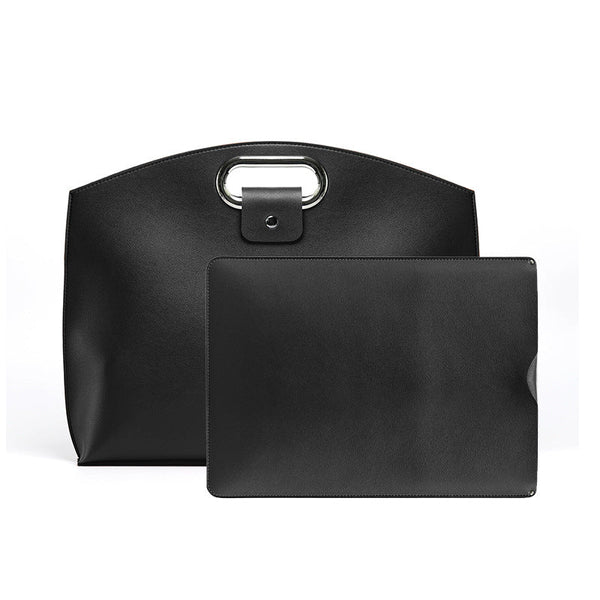 Elegant Black Pu Leather Laptop Handbag Sleeve Protective Case With Strap Laptop Cases & Bags