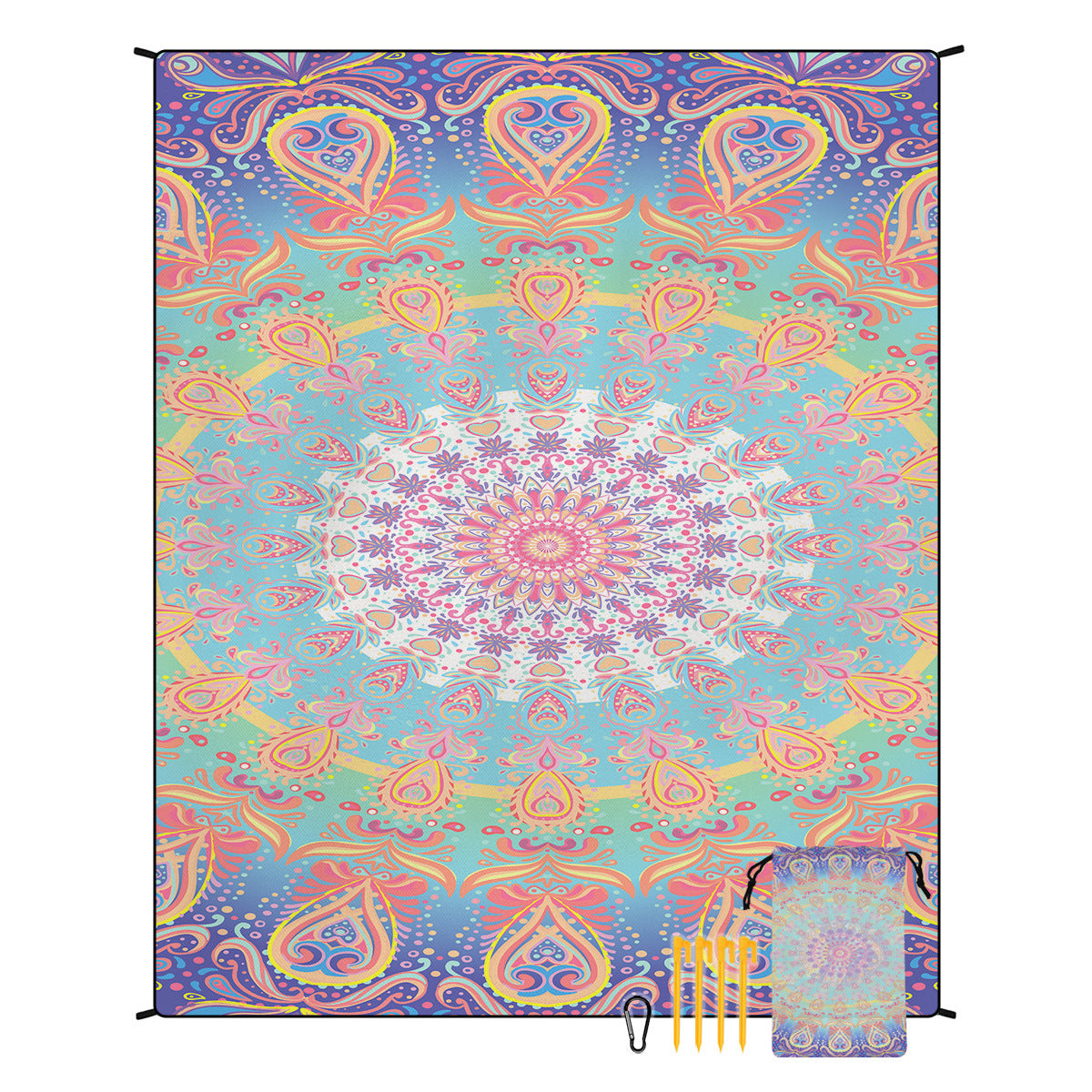 Colorful Mandala Print Quick Dry Beach Mat Sand Proof Waterproof Outdoor Picnic Blanket 220Cm X 180Cm Picnic Rugs