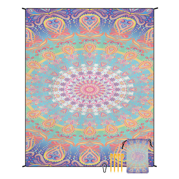 Colorful Mandala Print Quick Dry Beach Mat Sand Proof Waterproof Outdoor Picnic Blanket 220Cm X 180Cm Picnic Rugs