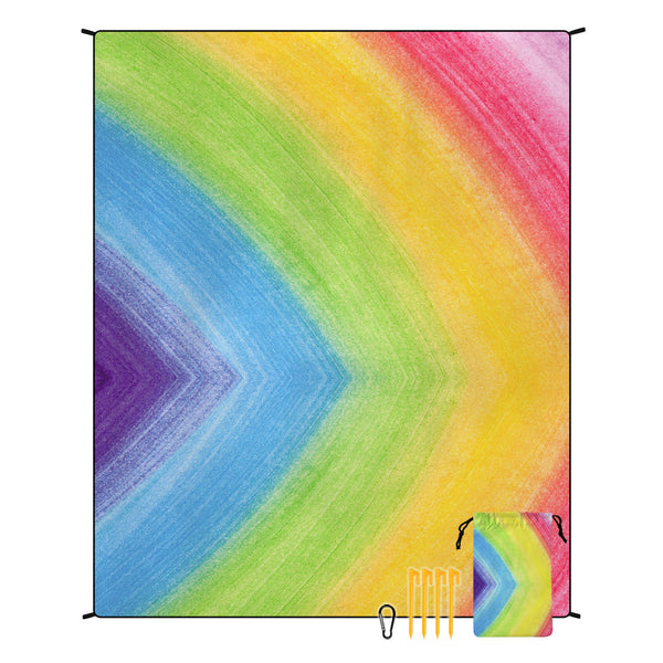 Elosung Rainbow Colorful Quick Dry Beach Mat Sand Proof Waterproof Outdoor Picnic Blanket Picnic Rugs