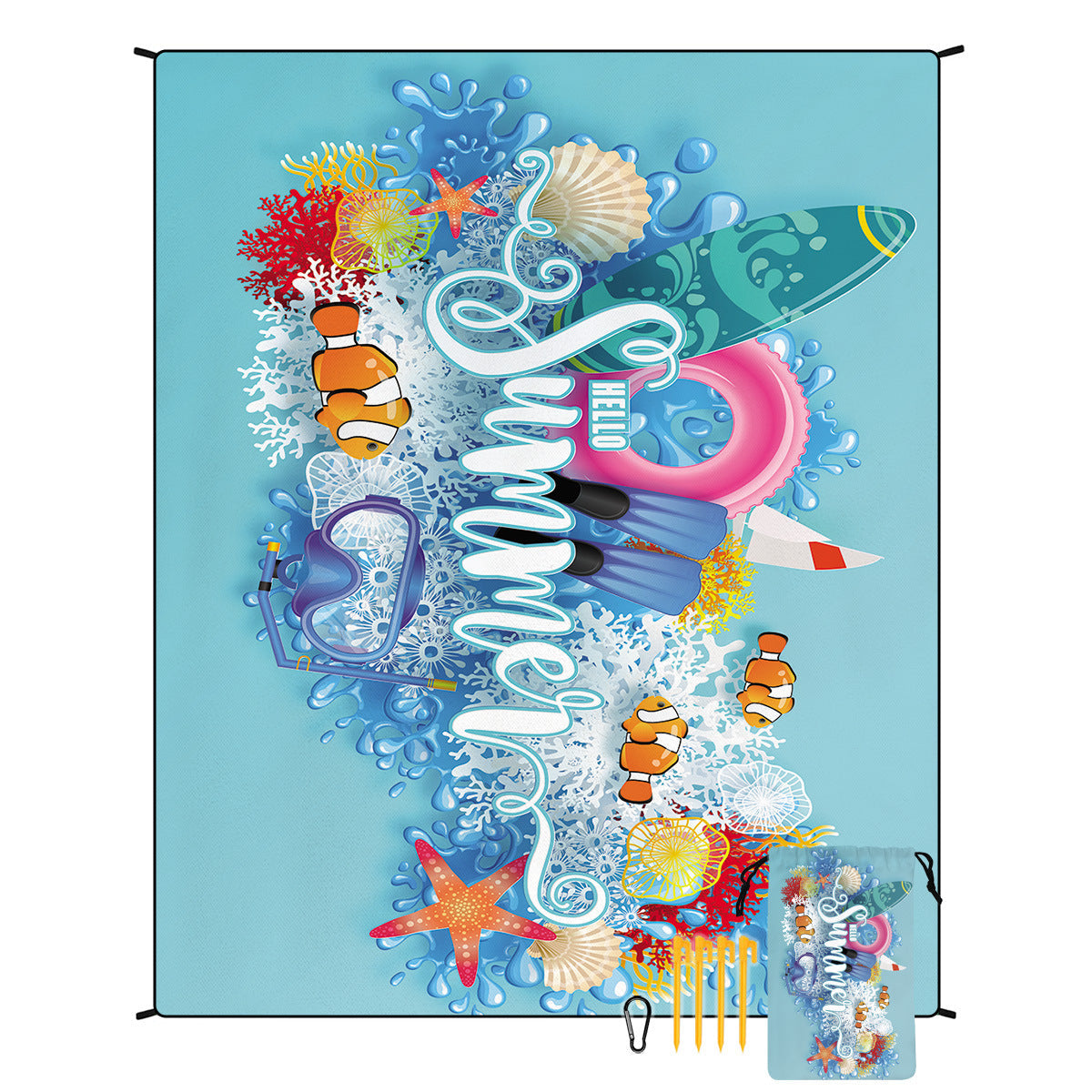 Colorful Hello Summer Print Quick Dry Beach Mat Sand Proof Waterproof Outdoor Picnic Blanket Picnic Rugs