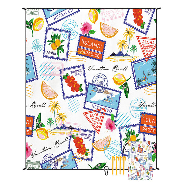 Colorful Aloha Print Quick Dry Beach Mat Sand Proof Waterproof Outdoor Picnic Blanket Compact Lightweight Picnic Rugs