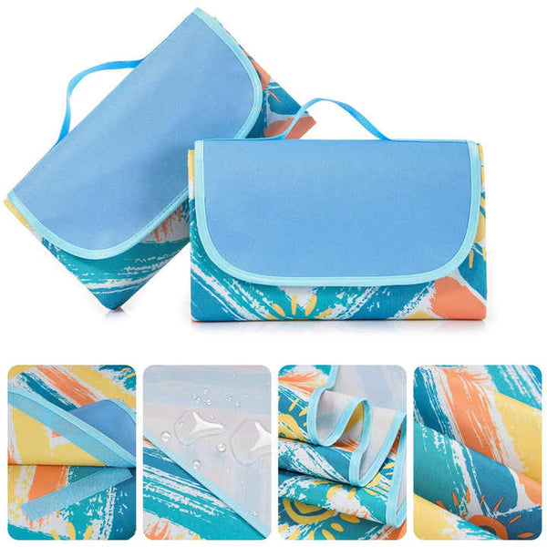 Green Stripes Stitching Premium Picnic Mat Extra Thick & Waterproof Oxford Cloth Camping Blanket 145X200cm Blankets