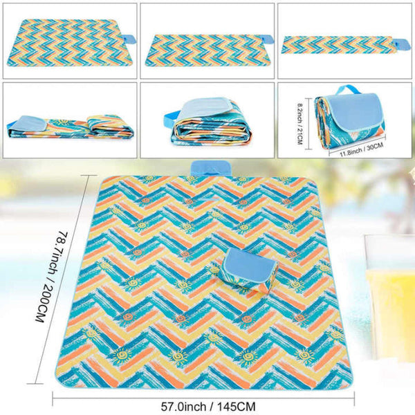 Blue Stripes Stitching Premium Picnic Mat Extra Thick & Waterproof Oxford Cloth Camping Blanket 145X200cm Picnic Accessories