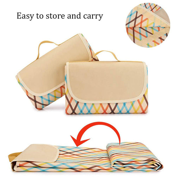 Blue Stripes Stitching Premium Picnic Mat Extra Thick & Waterproof Oxford Cloth Camping Blanket 145X200cm Picnic Accessories