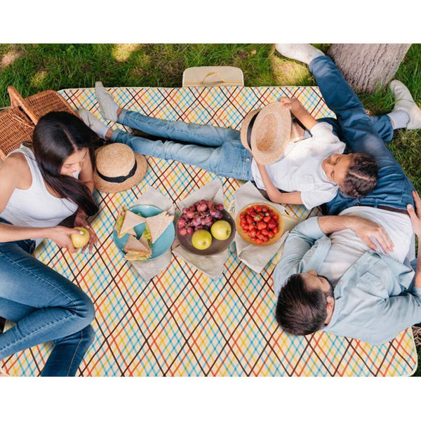 Yellow Stripes Stitching Premium Picnic Mat Extra Thick & Waterproof Oxford Cloth Camping Blanket 145X200cm Blankets