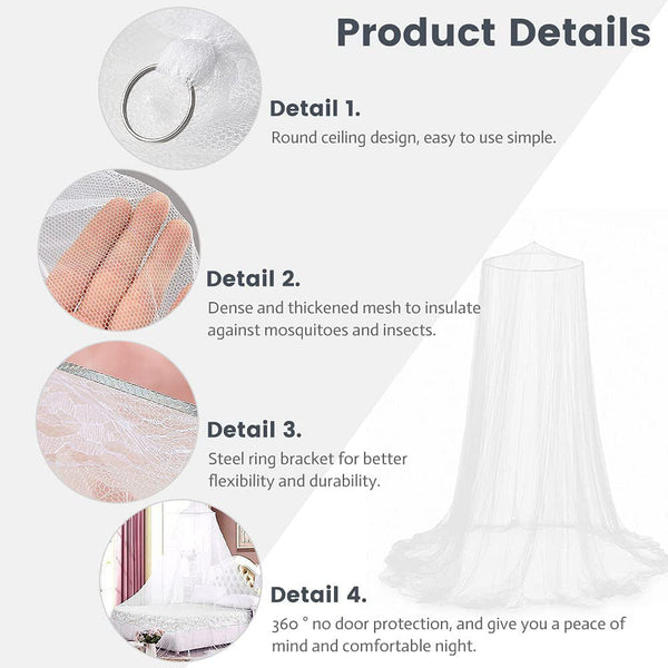 White Hanging Princess Bed Canopy Mosquito Net Dome Bedding For Dorm Rooms & Bedrooms (Fits 1.5M 1.8M Beds) Canopies & Netting