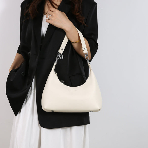 Elosung Off White Womens Trendy Pu Leather Shoulder Bag Fashionable Underarm Hobo With Adjustable Strap Women's Bags & Handbags