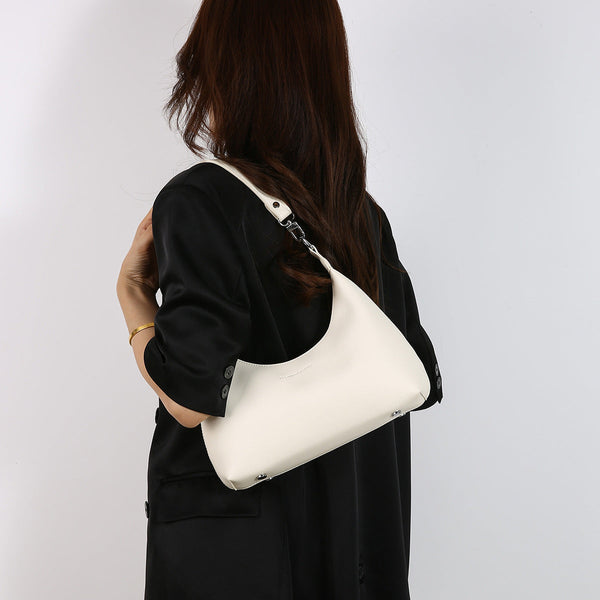 Elosung Off White Womens Trendy Pu Leather Shoulder Bag Fashionable Underarm Hobo With Adjustable Strap Women's Bags & Handbags