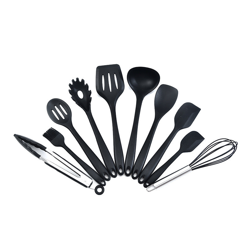 Black 10 Piece Premium Silicone Kitchen Utensil Set Heat Resistant Non Stick Cookware Cooking Utensils