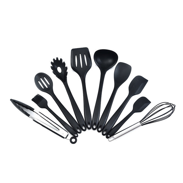 Black 10 Piece Premium Silicone Kitchen Utensil Set Heat Resistant Non Stick Cookware Cooking Utensils