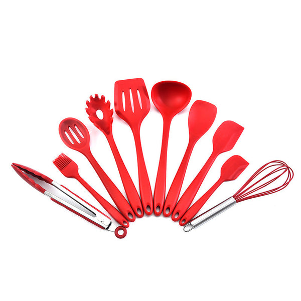Red 10 Piece Premium Silicone Kitchen Utensil Set Heat Resistant Non Stick Cookware Cooking Utensils