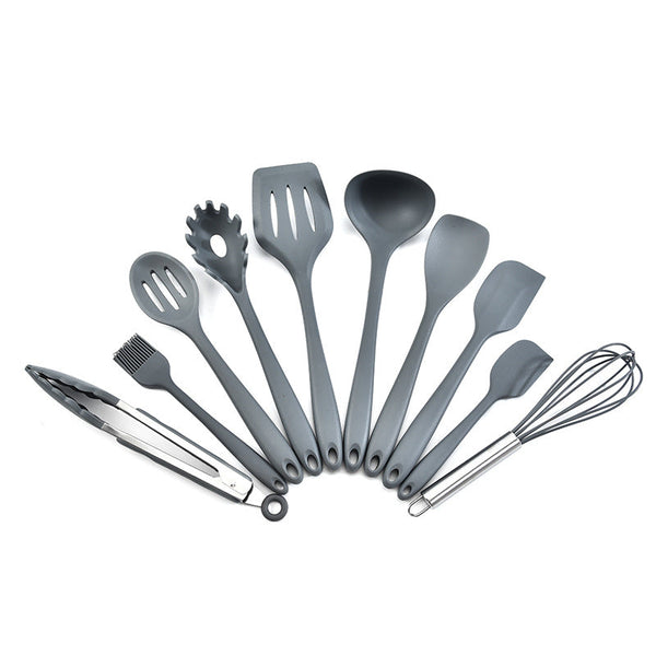 Grey 10 Piece Premium Silicone Kitchen Utensil Set Heat Resistant Non Stick Cookware Cooking Utensils