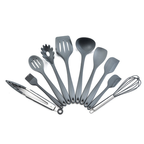 Grey 10 Piece Premium Silicone Kitchen Utensil Set Heat Resistant Non Stick Cookware Cooking Utensils