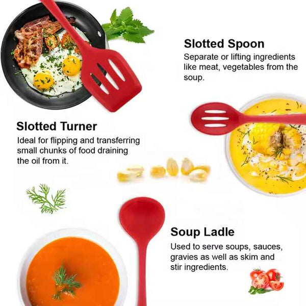 Grey 10 Piece Premium Silicone Kitchen Utensil Set Heat Resistant Non Stick Cookware Cooking Utensils