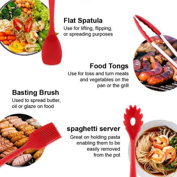 Grey 10 Piece Premium Silicone Kitchen Utensil Set Heat Resistant Non Stick Cookware Cooking Utensils